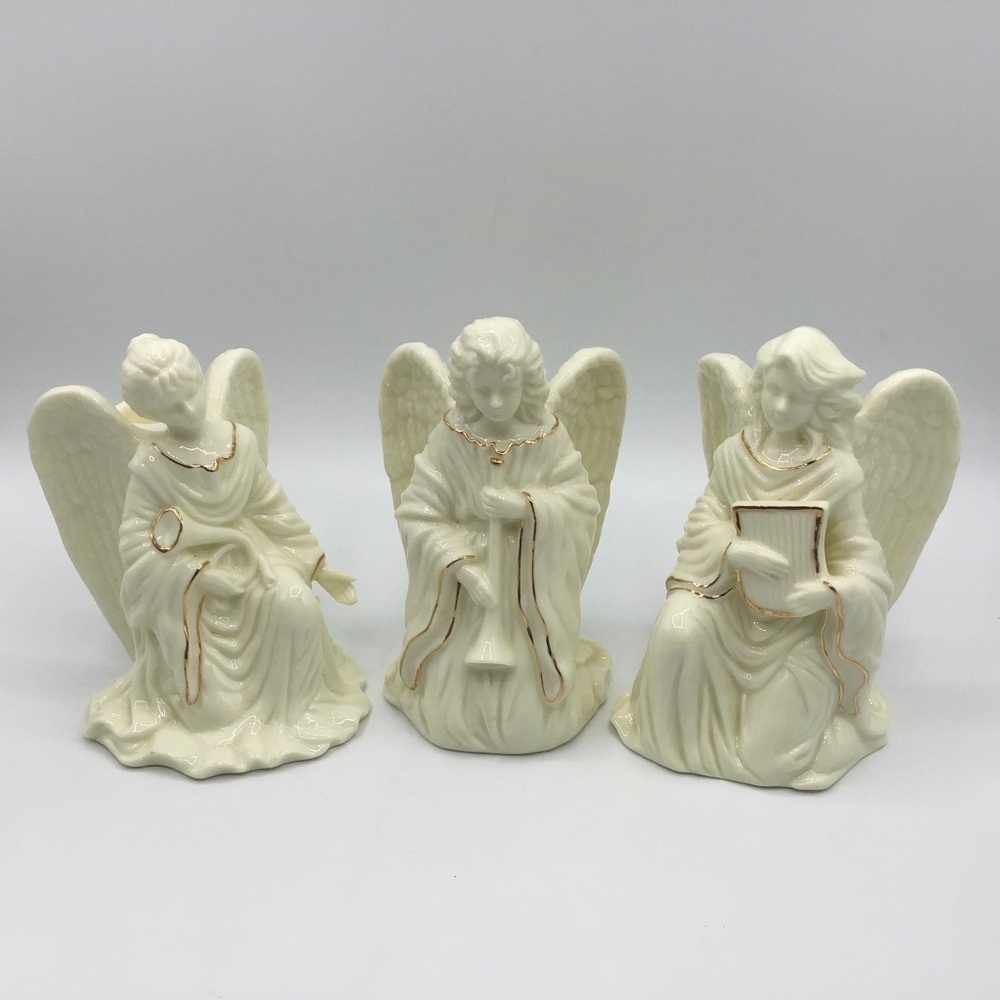 Vtg Set of 3 Angel Candlestick Holders Musical Instruments Table Mantle Decor 6”